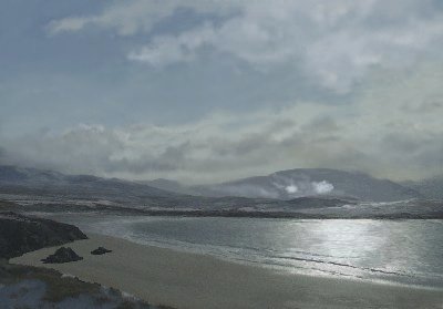 Snow showers, Balnakeil beach, 2009. 33cm by 23cm